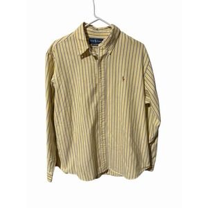 Vtg Polo Ralph Lauren Shirt Mens XL Yellow Blue Striped Oxford Button Up Iconic